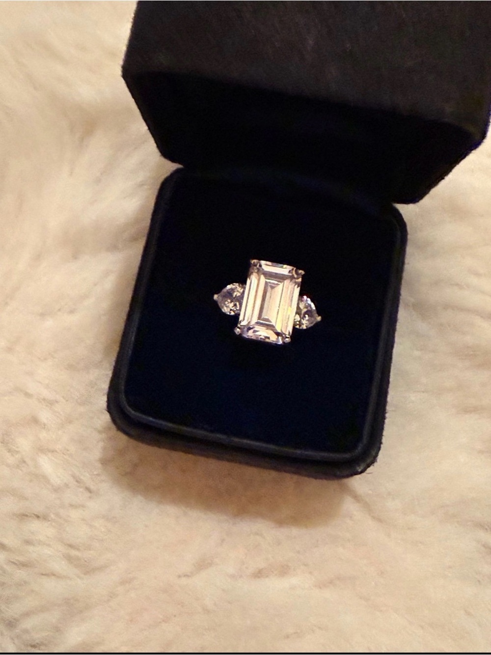 Kasia Emerald Cut Trilogy Ring - Silver Tone